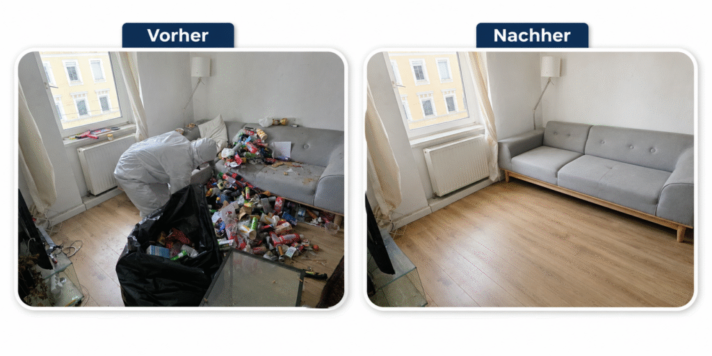 Messie Räumung Tulln an der Donau – Vorher-Nachher Vergleich einer professionell geräumten Wohnung