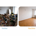 Messie Entrümpelung in Baden vorher nachher – stark vermülltes Zimmer und sauber geräumter Raum