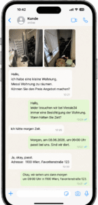 Messie Räumung Wien Fixpreis Anfrage per WhatsApp mit Besichtigungstermin