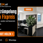 Firmenentrümpelung Wien zum Fixpreis mit Vorher-Nachher-Vergleich eines vollständig geräumten Büros