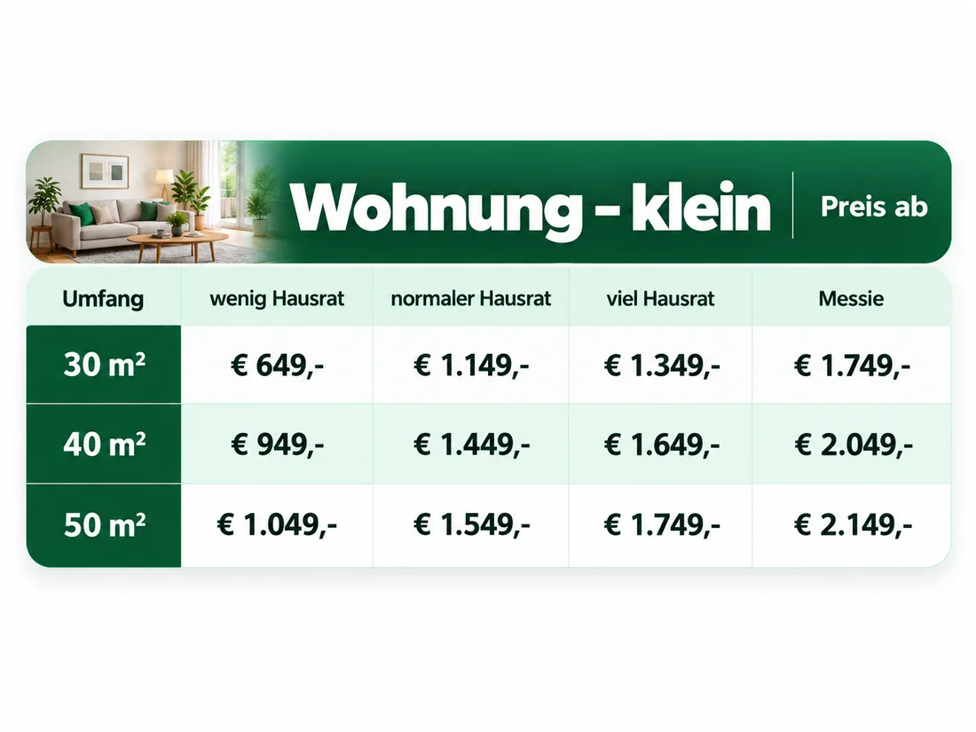Preisliste für kleine Wohnungen bis 50 Quadratmeter